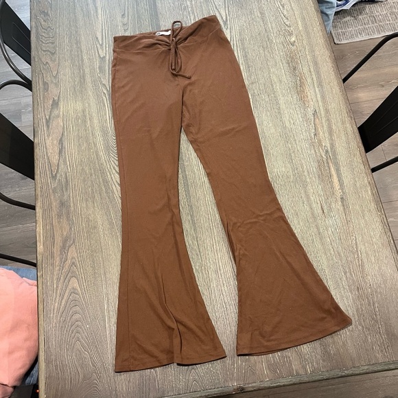 SO Pants - SO Womens High Rise Flare Pants Ribbed Drawcord Waist Stretch Brown Size M